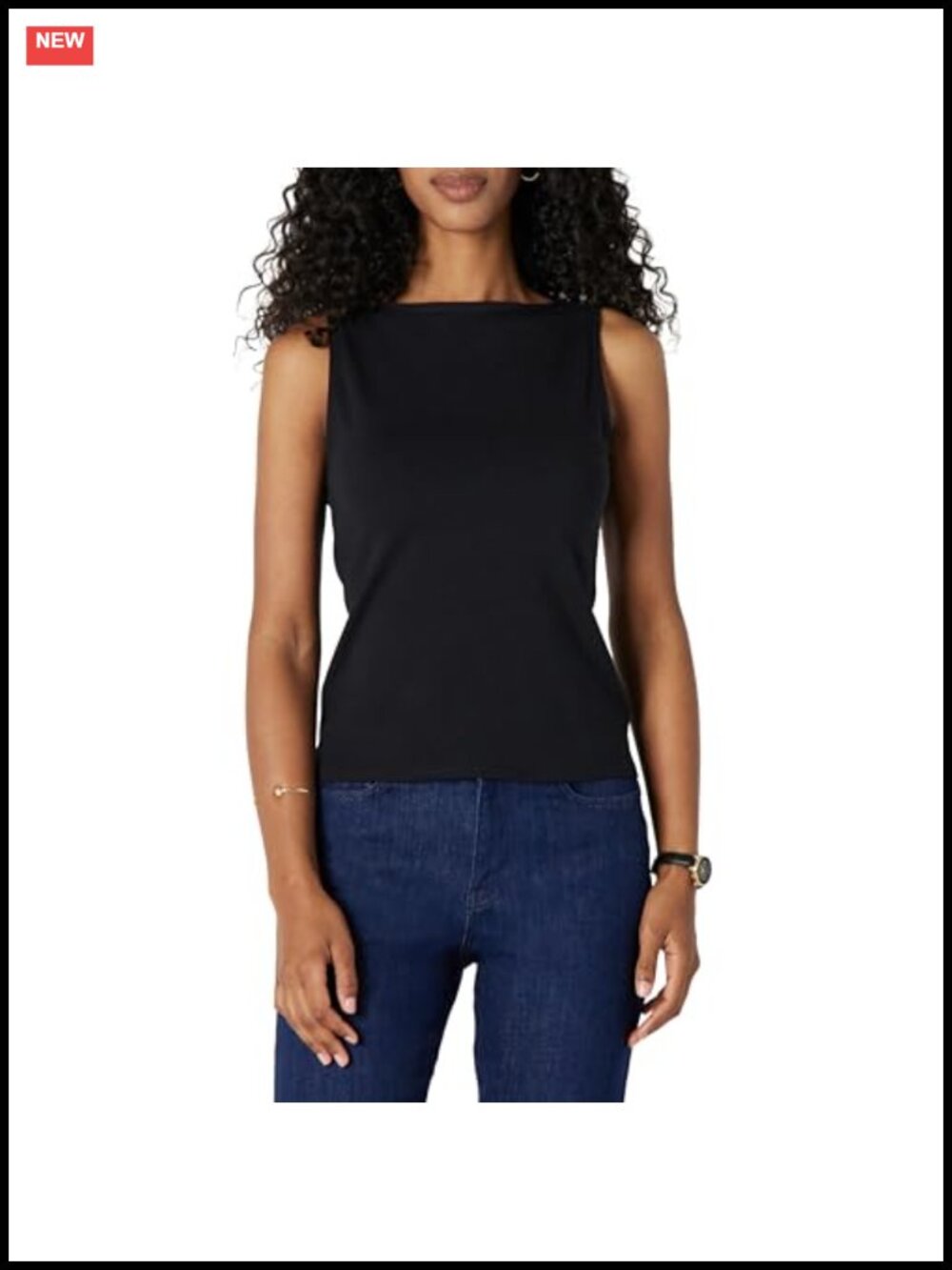 Slim Fit Cotton Stretch Layering Tank Boat Neck Sleeveless Women's Top